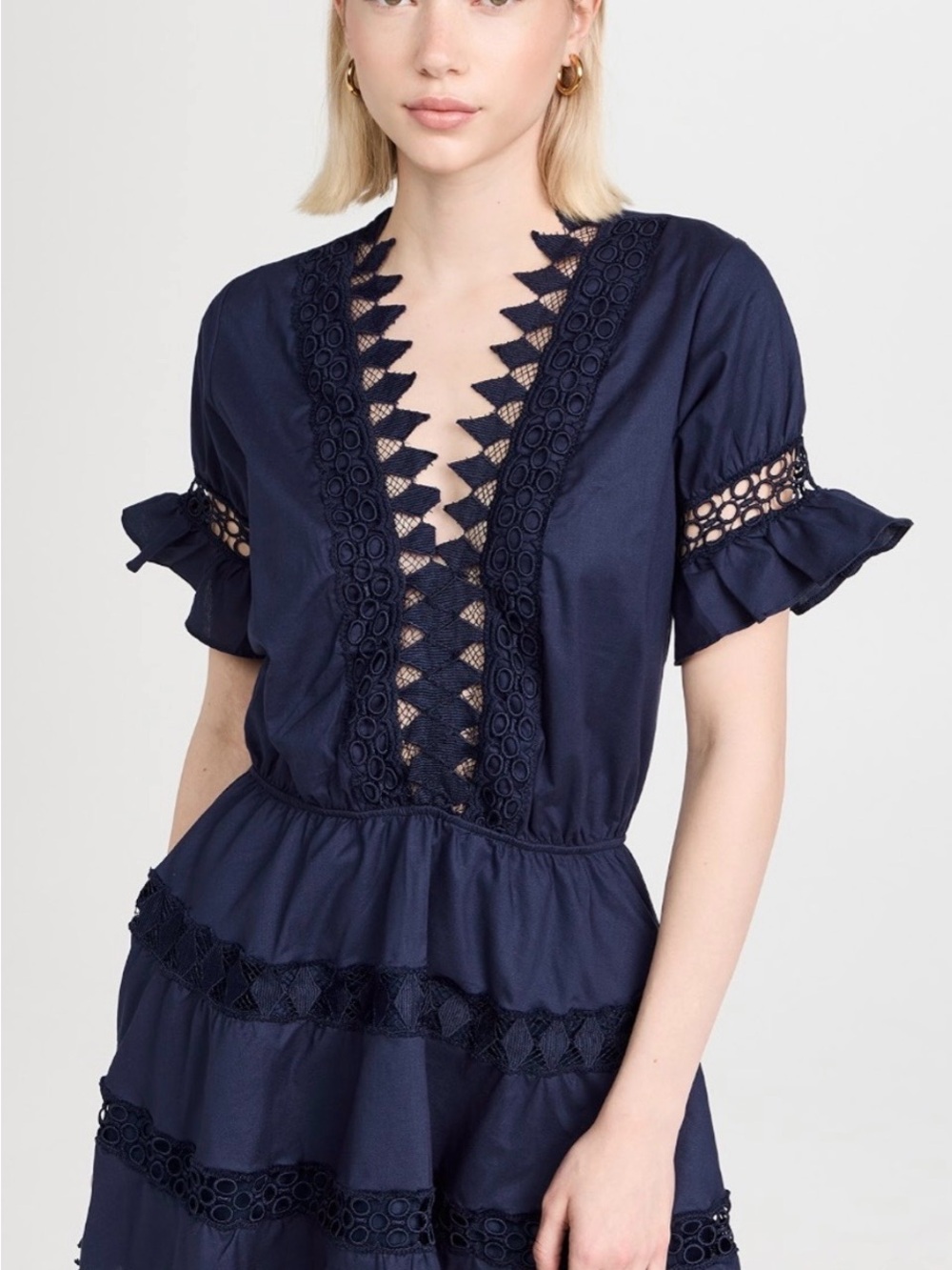 Peixoto Navy Blue Mini Dress with Lace Insets